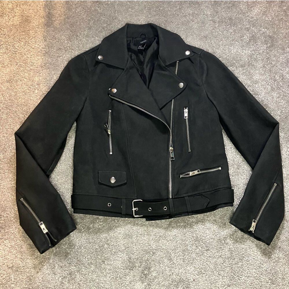 Forever 21 Gray Vegan Faux Leather Moto Jacket Womens M Biker Punk Grunge